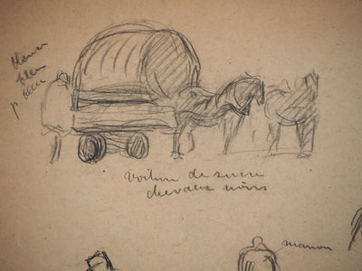  Anonyme : Esquisses de petits personnages - Dessin (détail)
