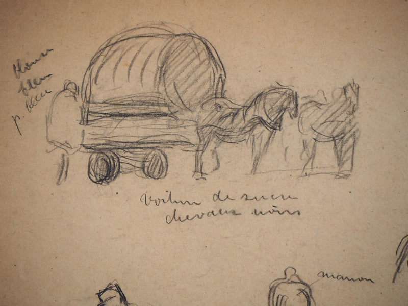  Anonyme : Esquisses de petits personnages - Dessin (détail)
