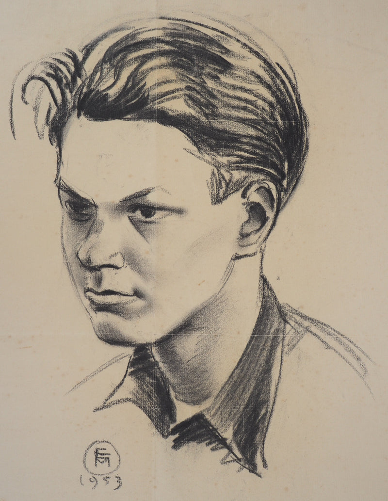  Anonyme : Jeune garçon, 1953 - Dessin (détail)