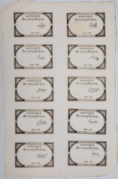  ANONYME : Assignats de 5 livres - Livre