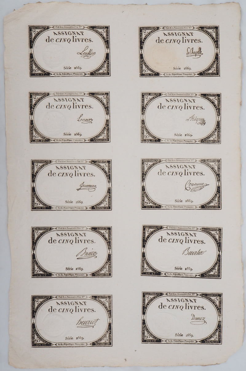  ANONYME : Assignats de 5 livres - Livre