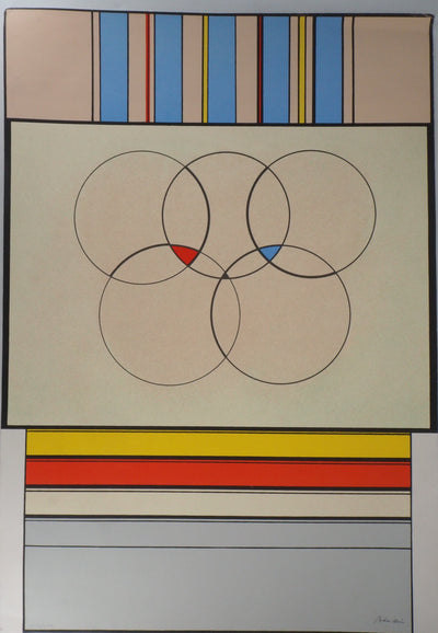 Carmelo ARDEN QUIN : Composition aux anneaux olympiques- 1992 - Lithographie