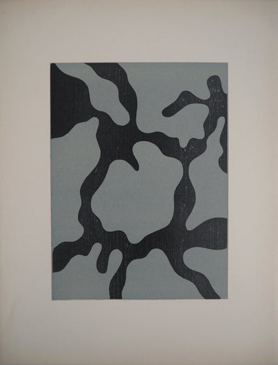 Jean ARP : Abstraction en bleu - Gravure sur bois