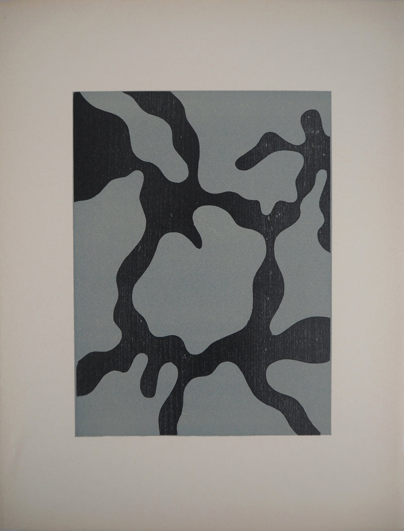 Jean ARP : Abstraction en bleu - Gravure sur bois