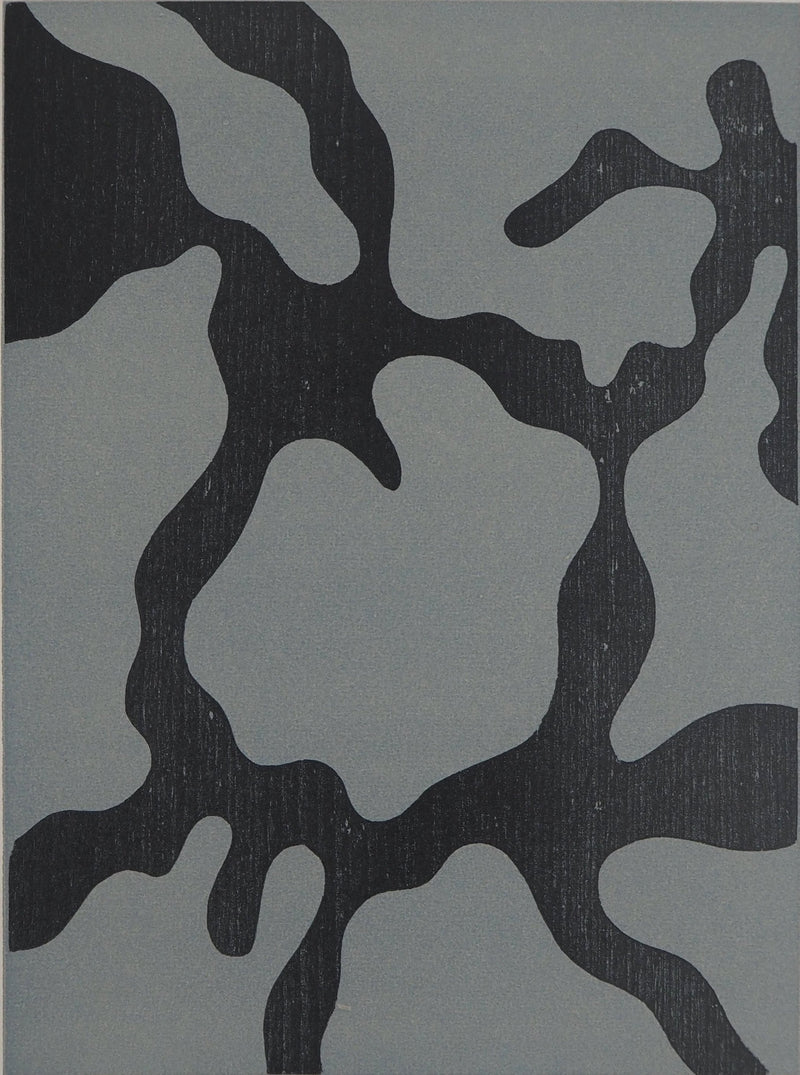 Jean ARP : Abstraction en bleu - Gravure sur bois (détail)
