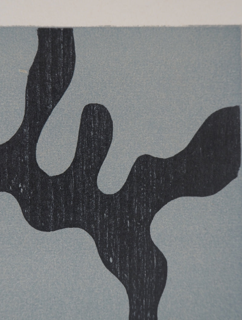 Jean ARP : Abstraction en bleu - Gravure sur bois (détail)