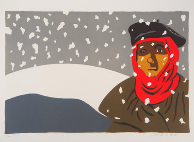 Eduardo ARROYO : Regard figé, Figure enneigé, 1984 - Lithographie (détail)