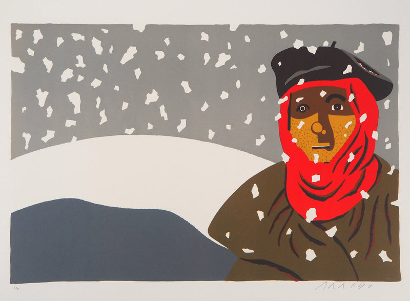 Eduardo ARROYO : Regard figé, Figure enneigé, 1984 - Lithographie (détail)