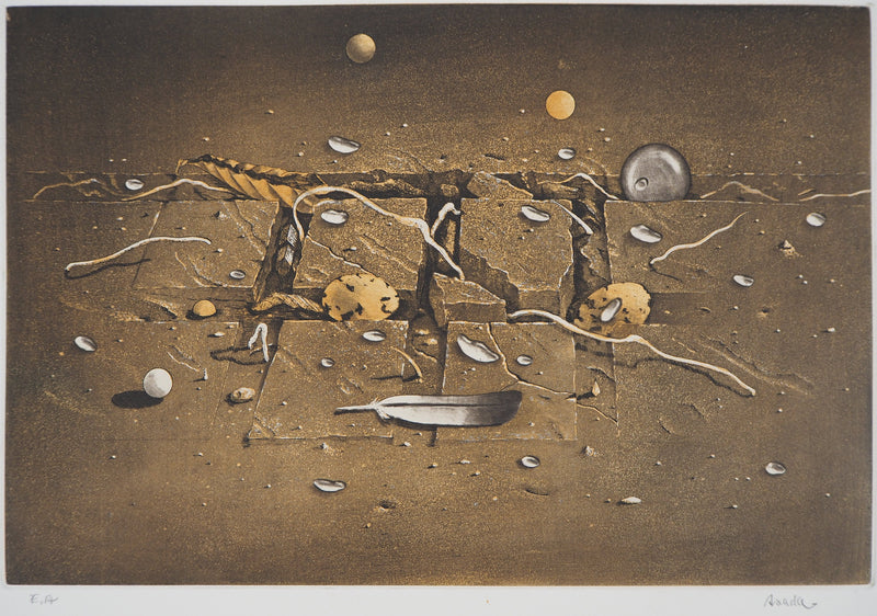 Hiroshi ASADA : Pavement couvert de rosée - Gravure (détail)