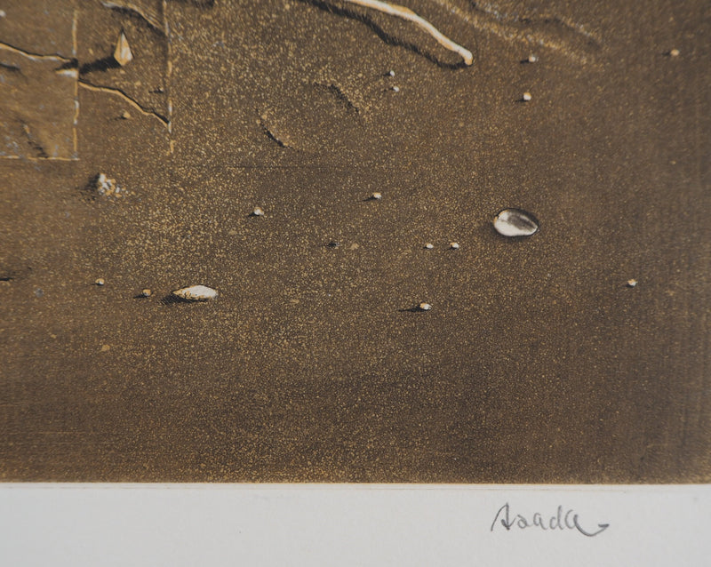 Hiroshi ASADA : Pavement couvert de rosée - Gravure (détail)