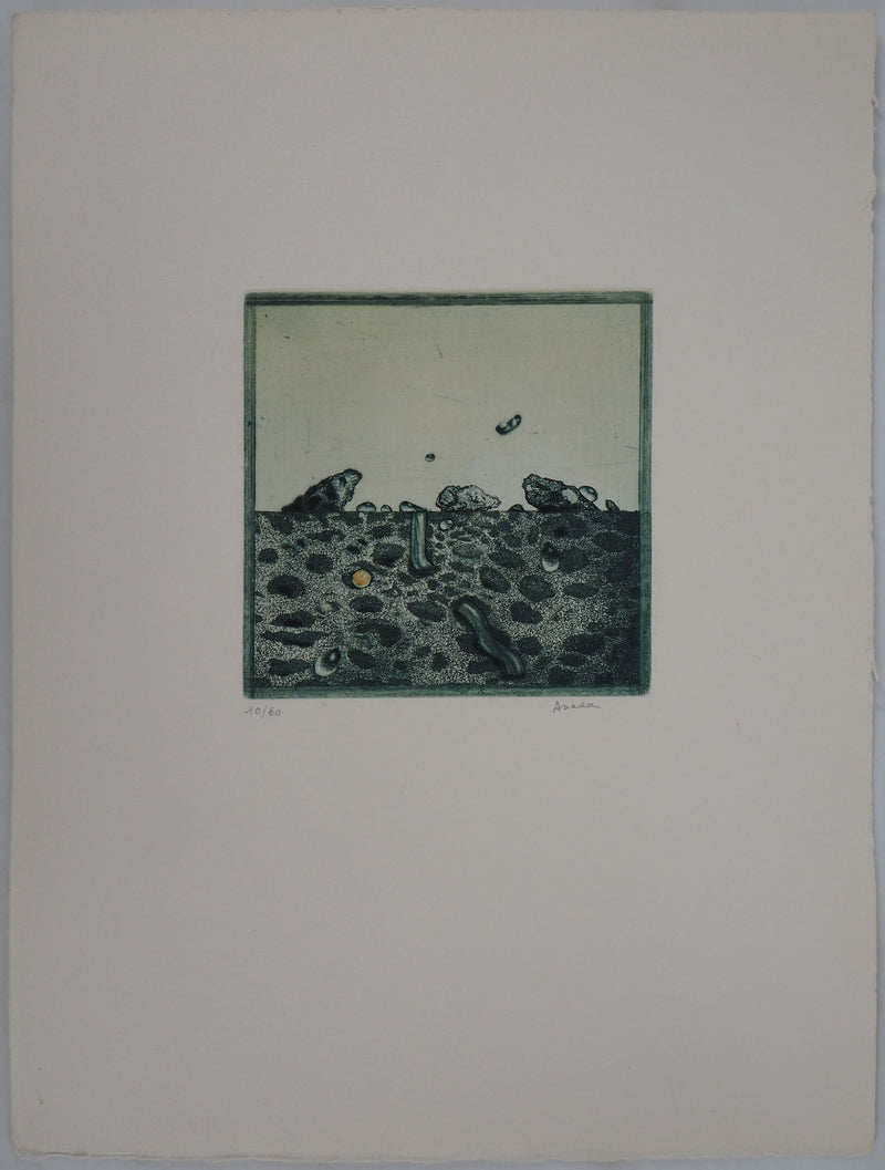 Hiroshi ASADA : Rochers verts - Gravure (détail)