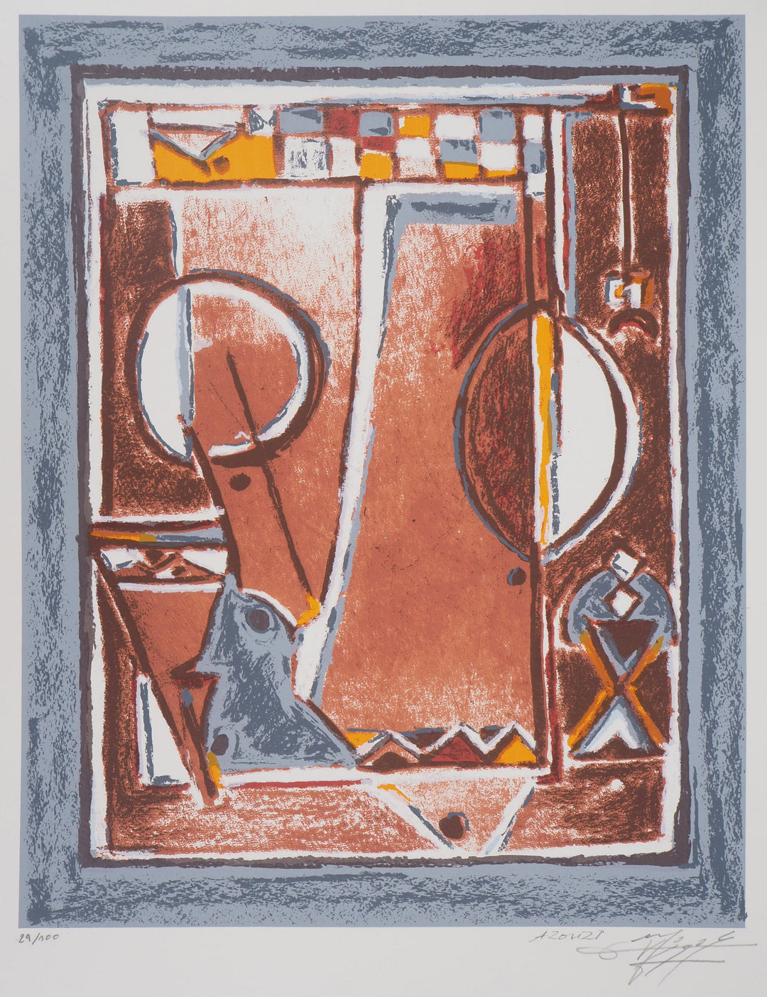 Sérigraphie Originale Mohammed AZOUZI 1946-2022 – Œuvre Abstraite Numérotée Et Encadrée
