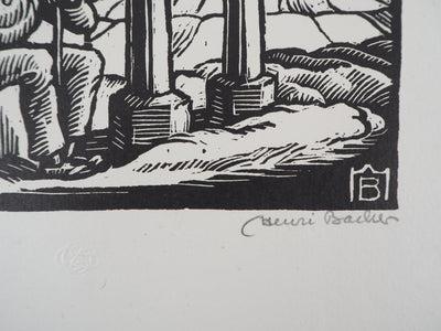 Henri BACHER : Alsace, la chapelle - 1929 - Gravure sur bois (détail)
