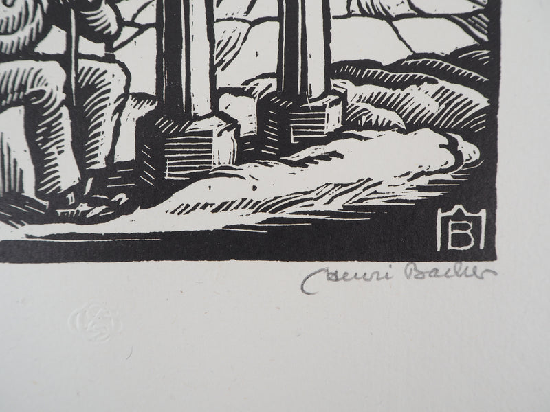 Henri BACHER : Alsace, la chapelle - 1929 - Gravure sur bois (détail)