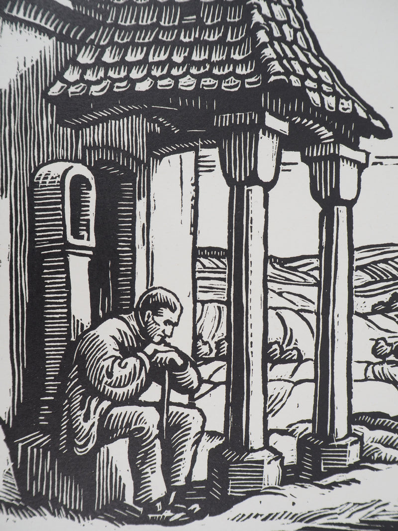 Henri BACHER : Alsace, la chapelle - 1929 - Gravure sur bois (détail)