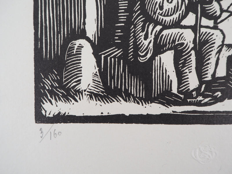 Henri BACHER : Alsace, la chapelle - 1929 - Gravure sur bois (détail)