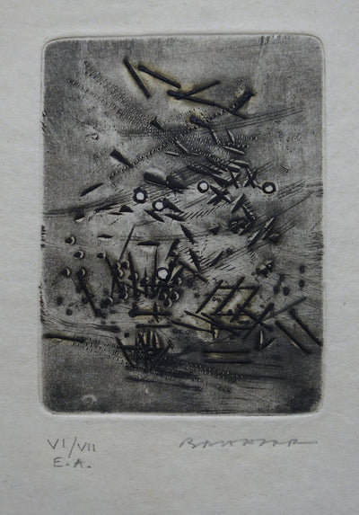 Julius BALTAZAR : Pluie de clous - Gravure (détail)