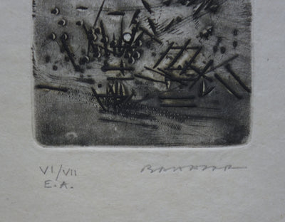 Julius BALTAZAR : Pluie de clous - Gravure (détail)
