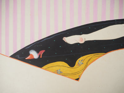 Georges BARBIER : Art Nouveau : Nu à la boule de cristal, 1920 - Gouache (détail)