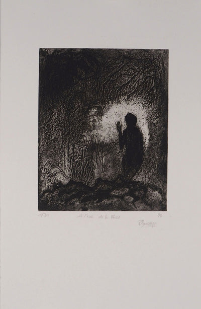 Fabienne BARRANGER : A l'orée de la forêt - Gravure (détail)