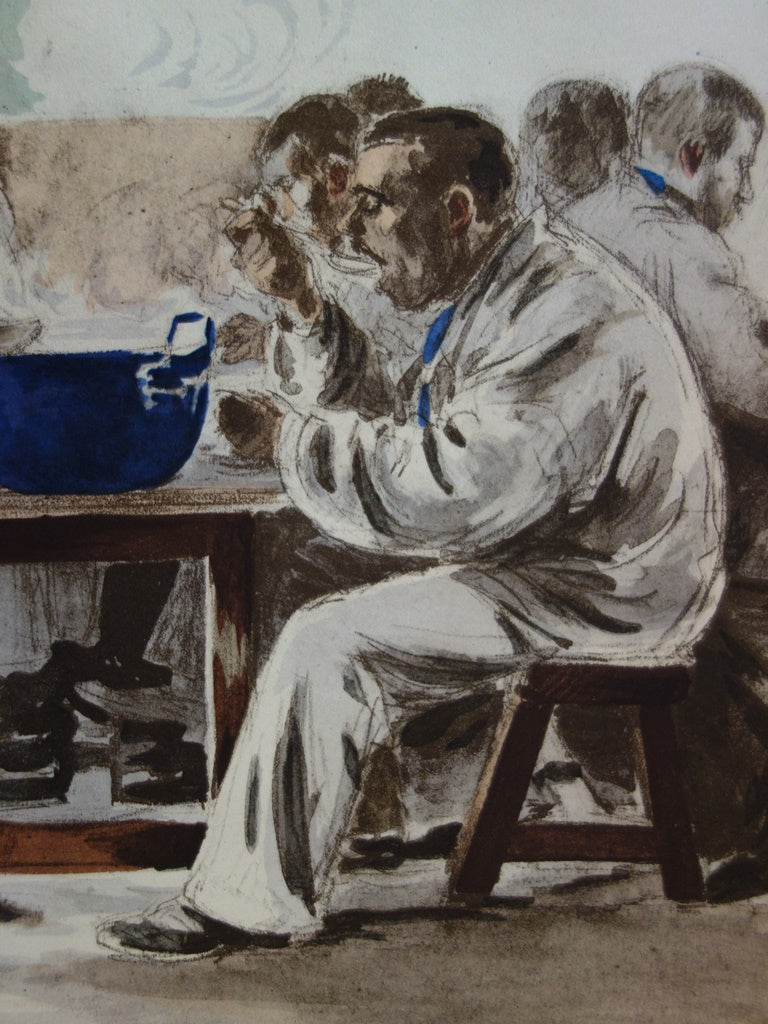 Jacques BASEILHAC : La soupe à la chambrée - Lithographie (détail)