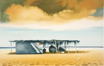 Michèle BATTUT : Cabanon sur la plage - Lithographie