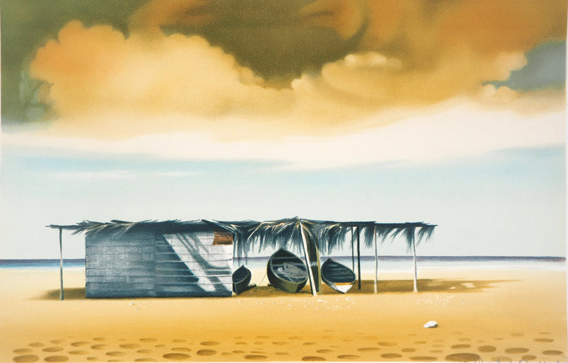 Michèle BATTUT : Cabanon sur la plage - Lithographie