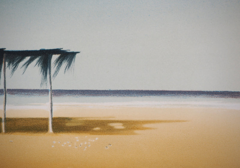 Michèle BATTUT : Cabanon sur la plage - Lithographie (détail)