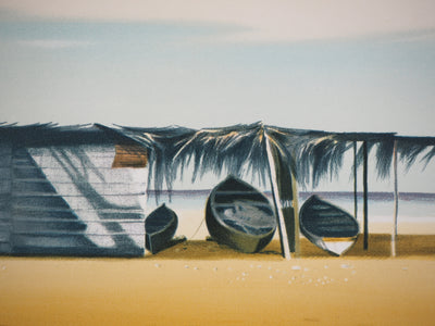 Michèle BATTUT : Cabanon sur la plage - Lithographie (détail)