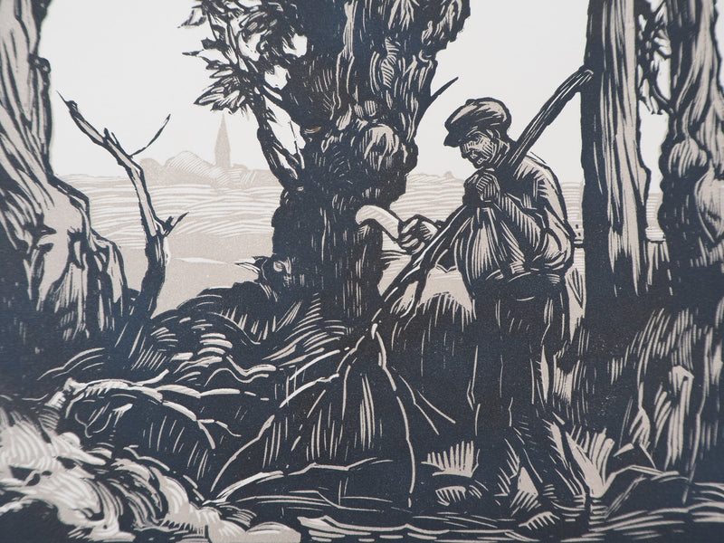 Paul BAUDIER : Vieux Bois, 1927 - Gravure sur bois (détail)