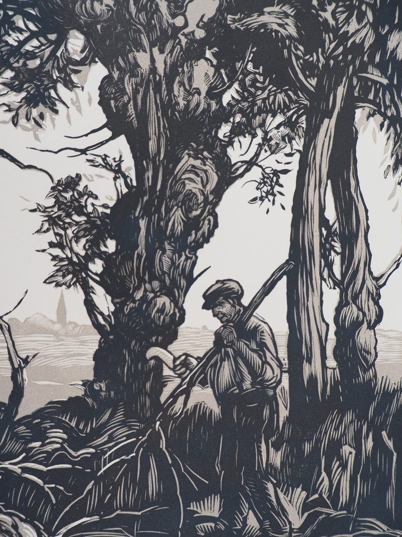 Paul BAUDIER : Vieux Bois, 1927 - Gravure sur bois (détail)