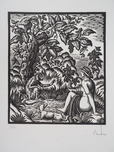 George BAUDIN : Eléonore : Femme et Singe - 1929 - Gravure sur bois