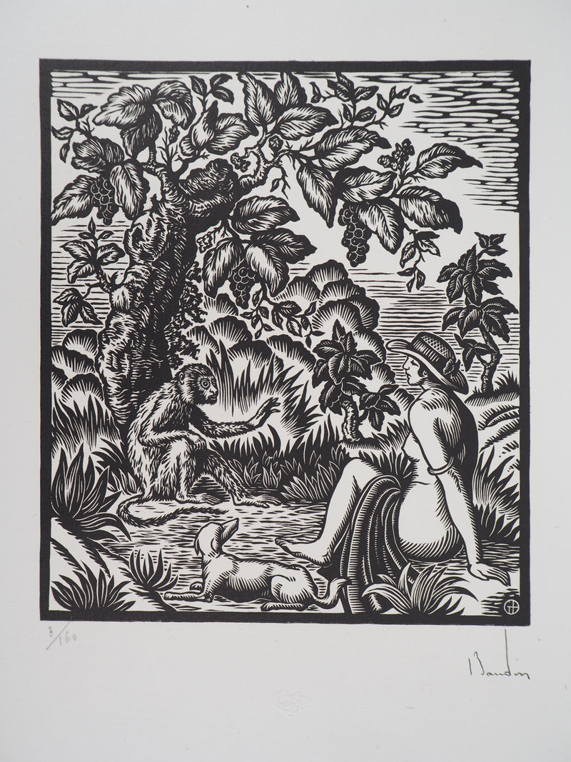 George BAUDIN : Eléonore : Femme et Singe - 1929 - Gravure sur bois