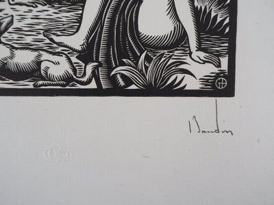 George BAUDIN : Eléonore : Femme et Singe - 1929 - Gravure sur bois (détail)