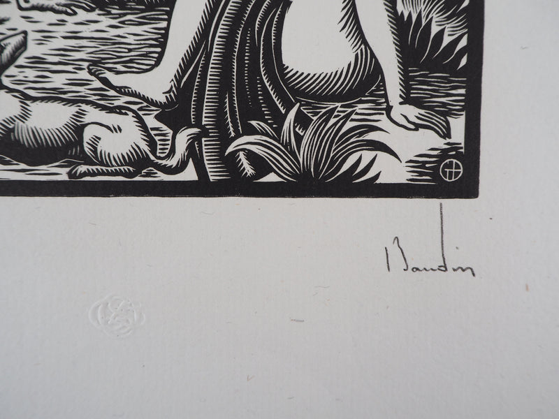 George BAUDIN : Eléonore : Femme et Singe - 1929 - Gravure sur bois (détail)