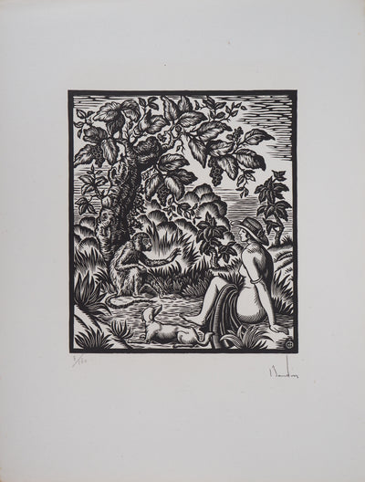 George BAUDIN : Eléonore : Femme et Singe - 1929 - Gravure sur bois (détail)
