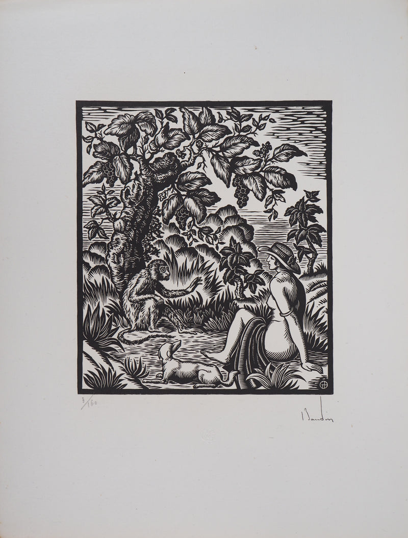 George BAUDIN : Eléonore : Femme et Singe - 1929 - Gravure sur bois (détail)