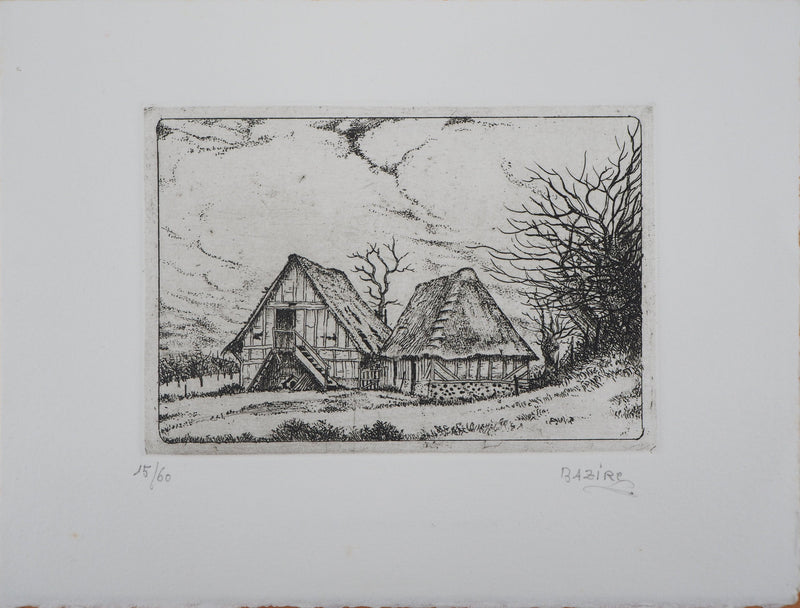 Pierre BAZIRE : A la campagne - Gravure (détail)