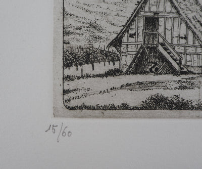 Pierre BAZIRE : A la campagne - Gravure (détail)