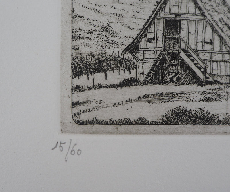 Pierre BAZIRE : A la campagne - Gravure (détail)
