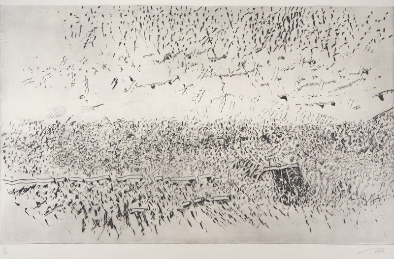 François BEALU : Paysage surréaliste - Gravure