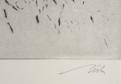 François BEALU : Paysage surréaliste - Gravure (détail)