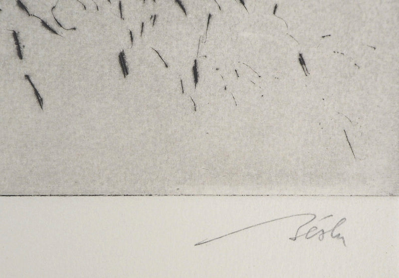 François BEALU : Paysage surréaliste - Gravure (détail)