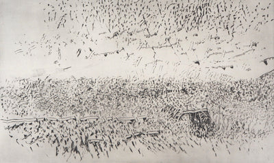 François BEALU : Paysage surréaliste - Gravure (détail)