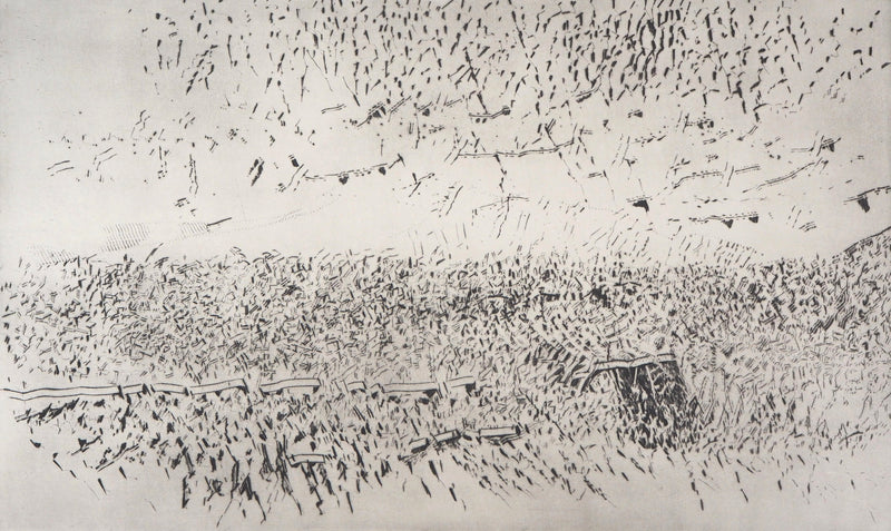 François BEALU : Paysage surréaliste - Gravure (détail)