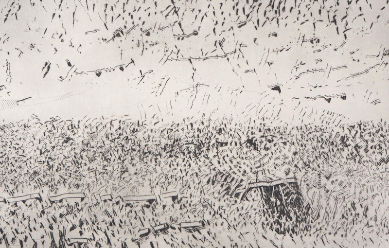 François BEALU : Paysage surréaliste - Gravure (détail)