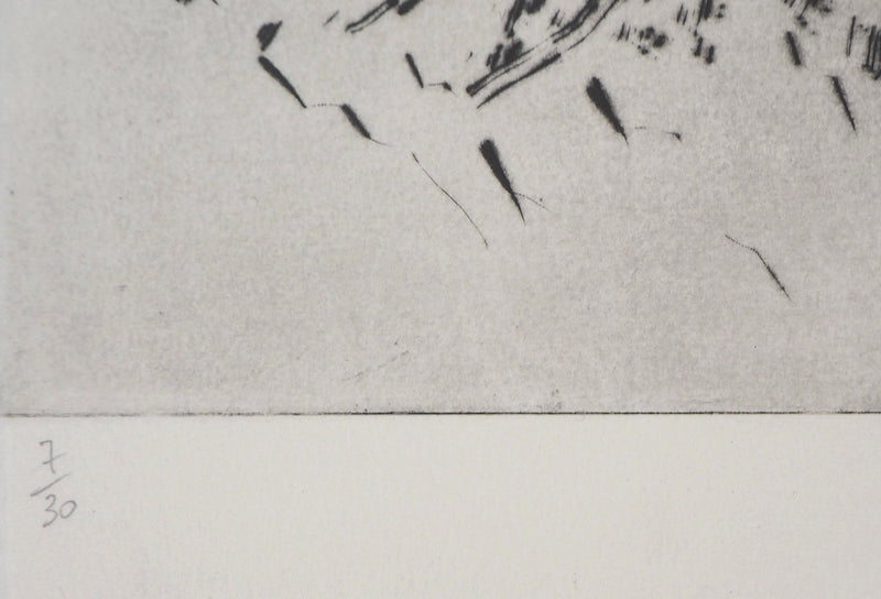 François BEALU : Paysage surréaliste - Gravure (détail)