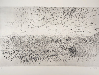 François BEALU : Paysage surréaliste - Gravure (détail)