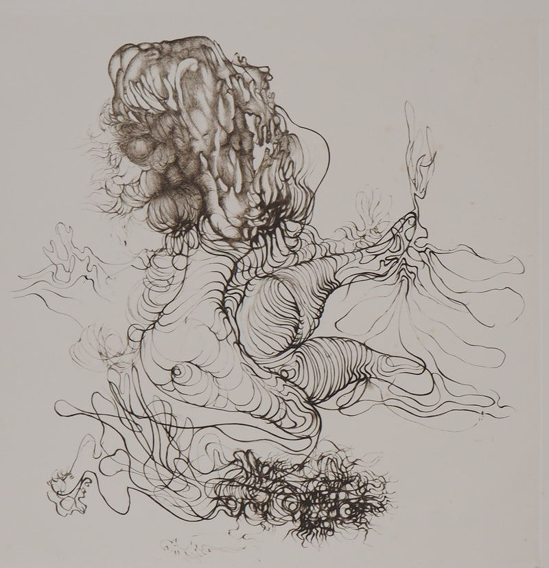 Hans BELLMER : Anthropomorphe sur un lit - Gravure (détail)
