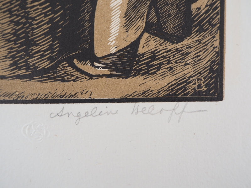 Angélina BELOFF : Le Forgeron - 1929 - Gravure sur bois (détail)